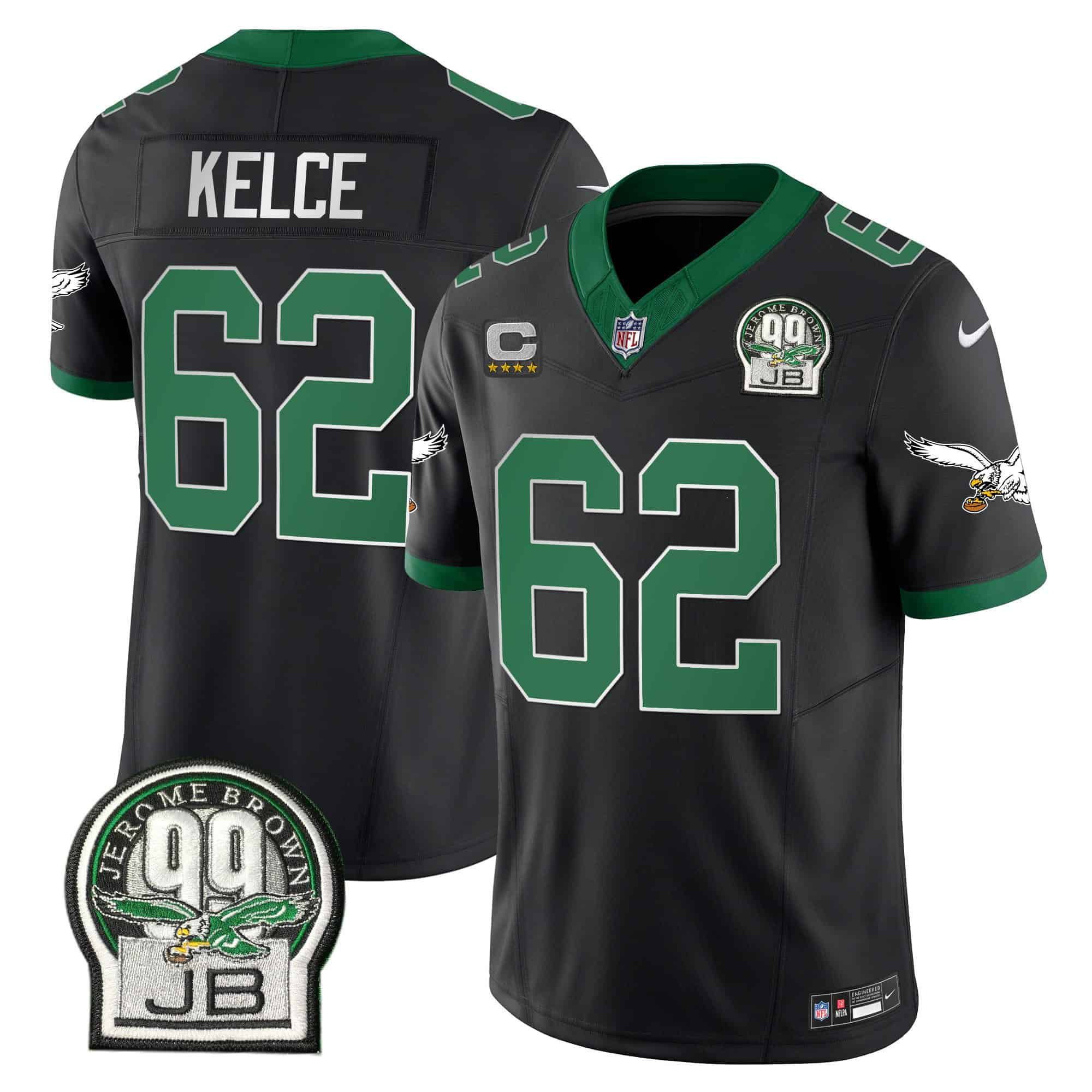 Men Philadelphia Eagles #62 Kelce Black 2024 Nike Jerome Brown Patch Alternate Limited NFL Jersey style 1